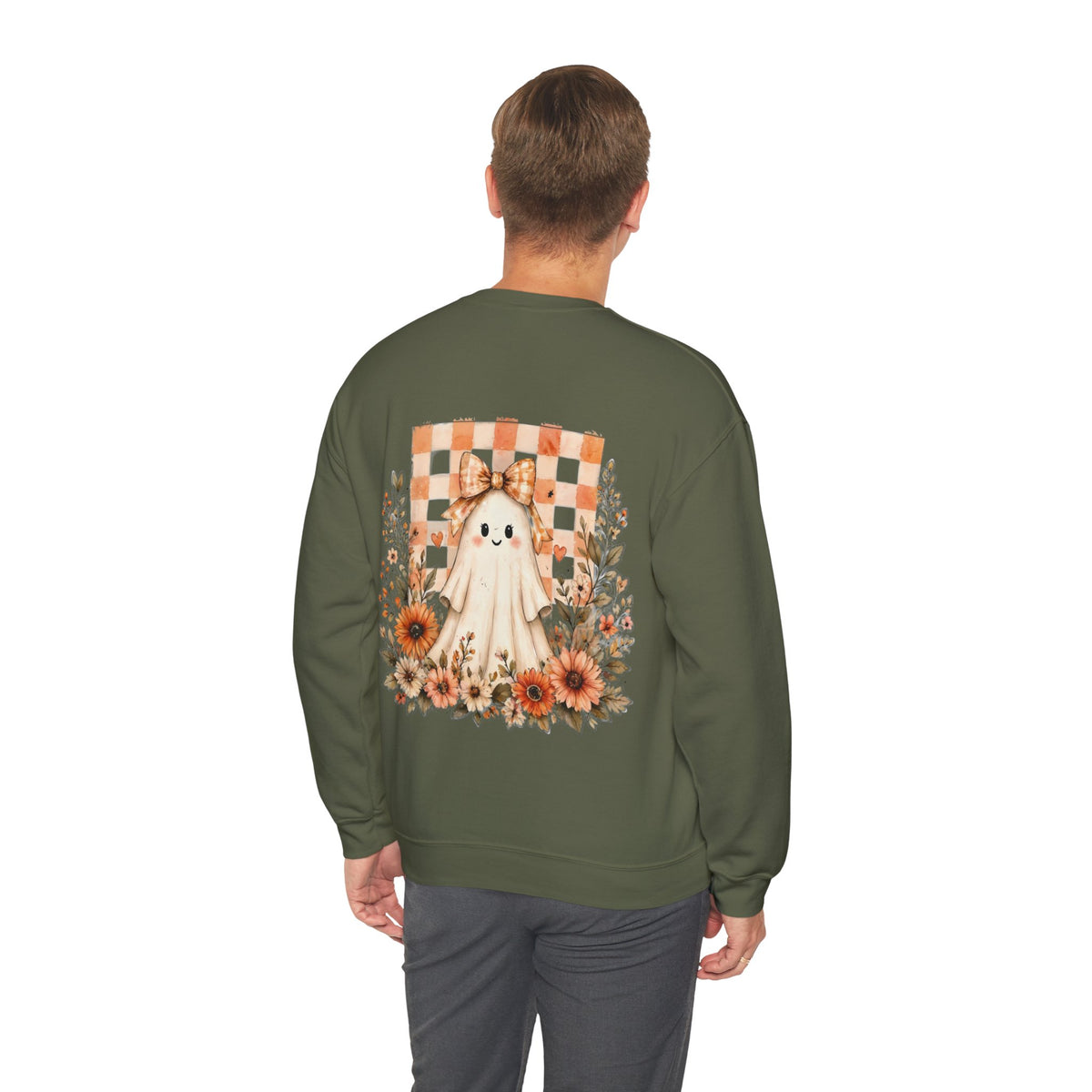 ORVIAN — Fall Kitten & Coquette Ghost Crewneck, Gingham Pumpkin Autumn Unisex Heavy Blend
