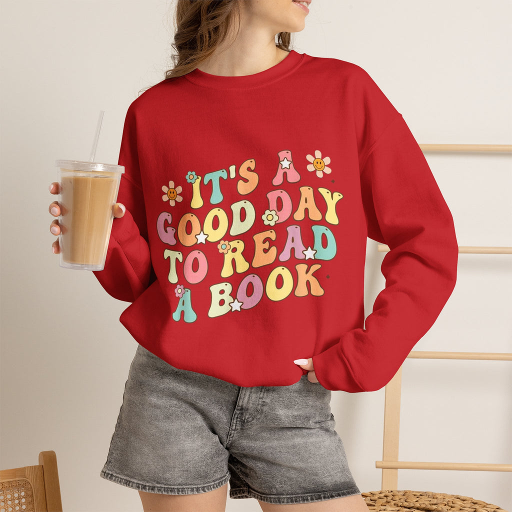 ORVIAN — Good Day to Read a Book Crewneck, Retro Floral Book Lover Sweatshirt Unisex Heavy Blend