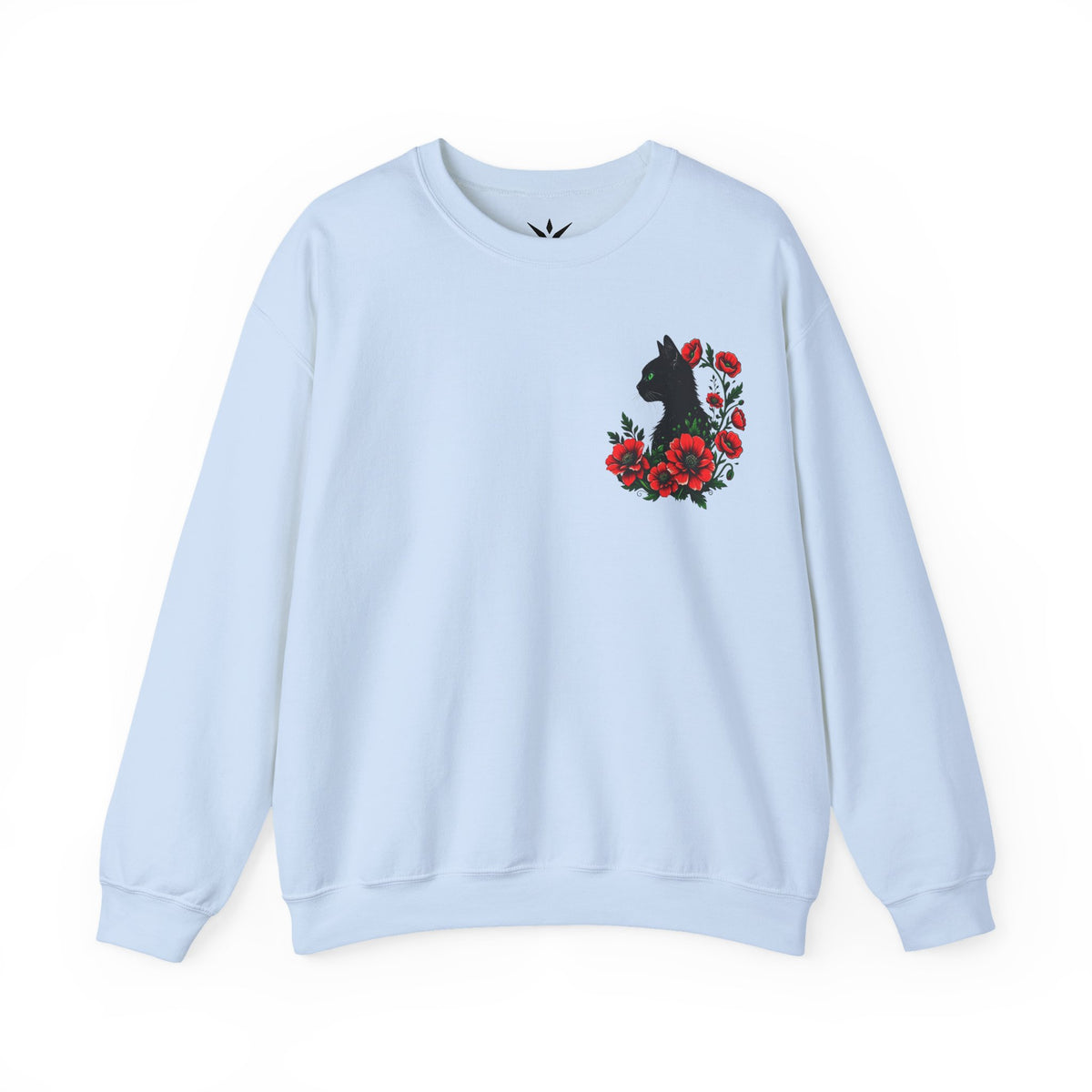 ORVIAN — Black Cat & Red Poppies Floral Crewneck, Elegant Nature Unisex Heavy Blend