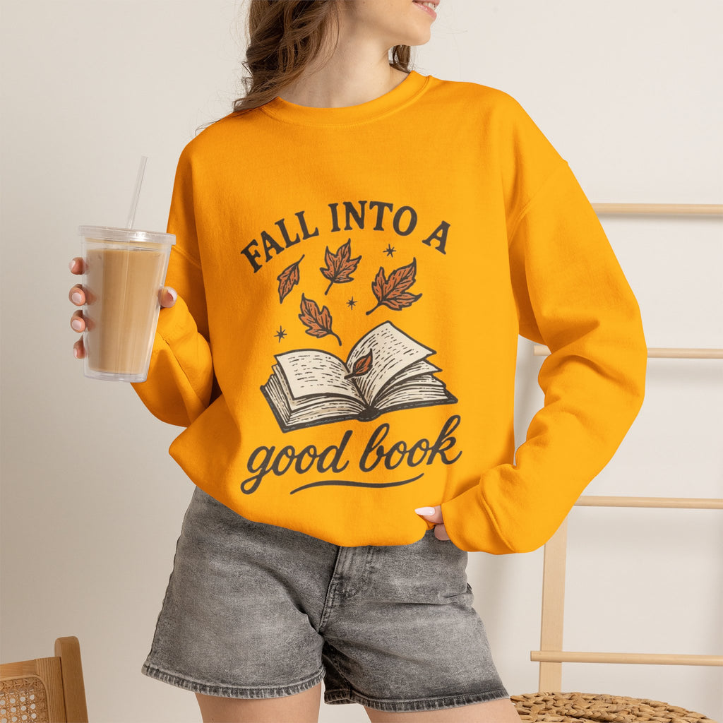 ORVIAN — Fall Into a Good Book Ghost Crewneck, Cozy Autumn Book Lover Unisex Heavy Blend