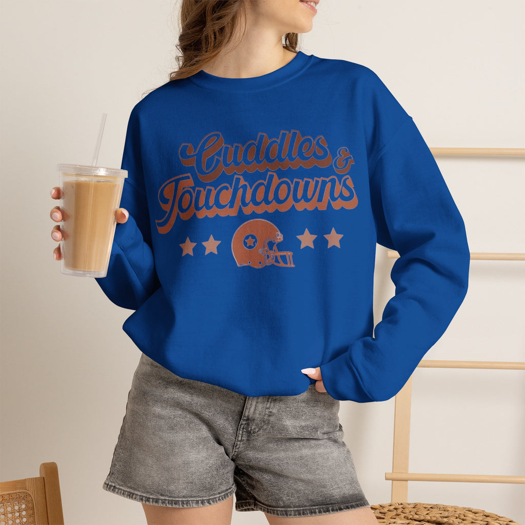 ORVIAN — Cuddles & Touchdowns Football Crewneck, Heart Football Game Day Unisex Heavy Blend