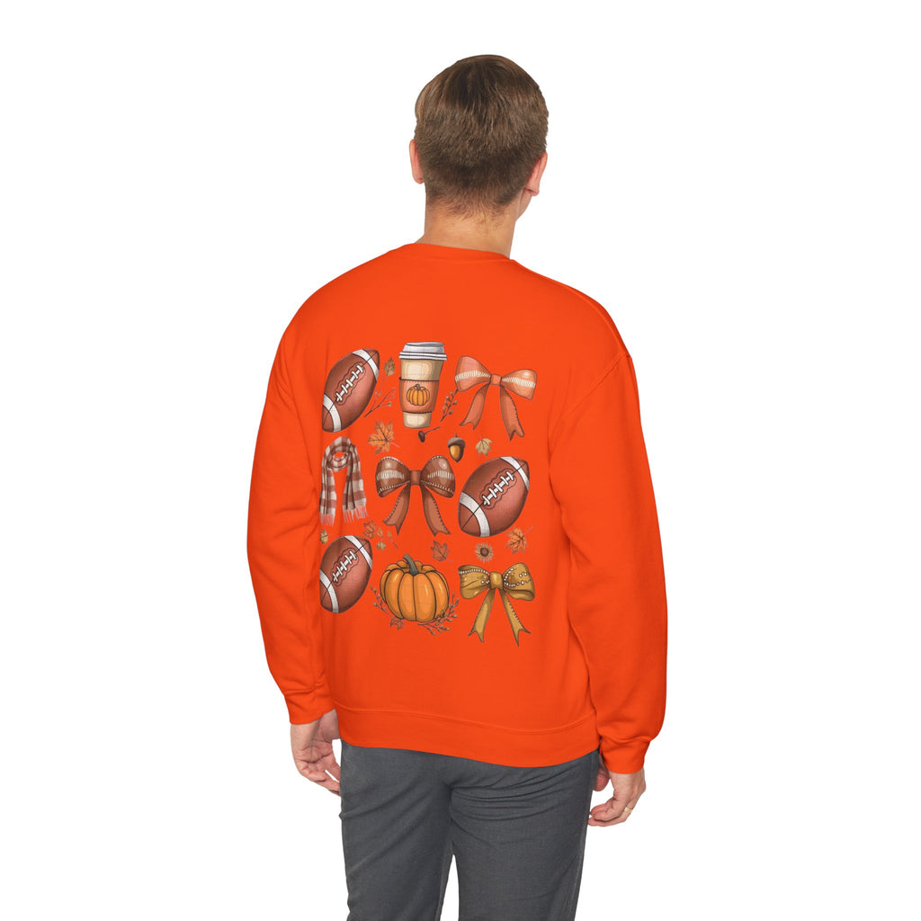 ORVIAN — Coquette Fall Bow & Football Crewneck, Pumpkin Spice Game Day Unisex Heavy Blend