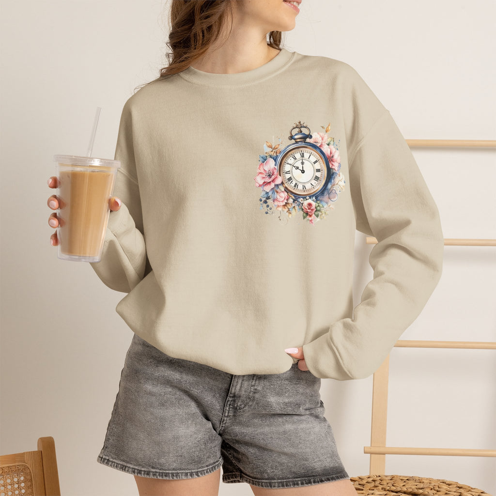 ORVIAN — Blue Watercolor Floral Book Crewneck, Open Book Wildflower Literary Unisex Heavy Blend