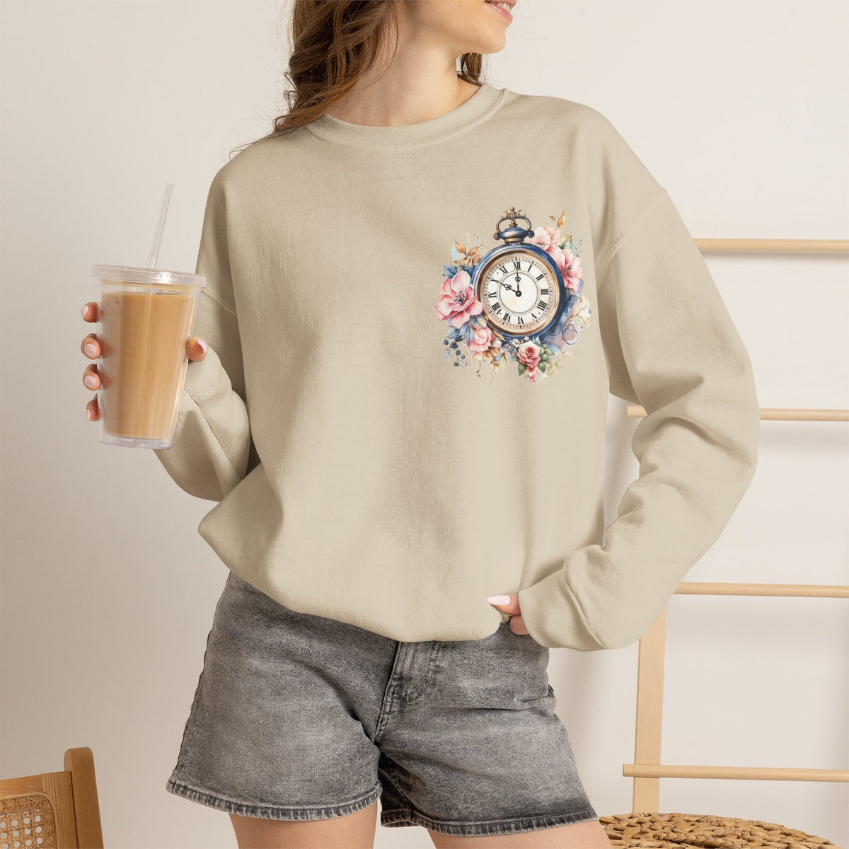 ORVIAN — Blue Watercolor Floral Book Crewneck, Open Book Wildflower Literary Unisex Heavy Blend