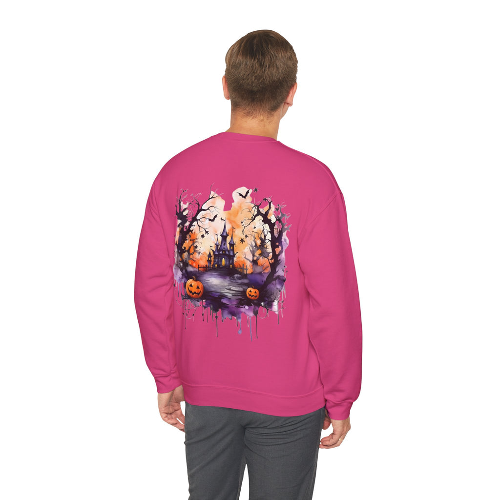 ORVIAN — Watercolor Haunted Castle Halloween Crewneck, Purple Jack-o'-Lantern Unisex Heavy Blend