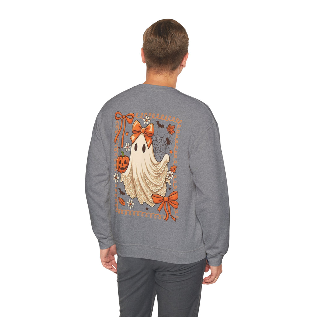 ORVIAN — Coquette Ghost & Bow Halloween Crewneck, Lace Ghost Pumpkin Unisex Sweatshirt