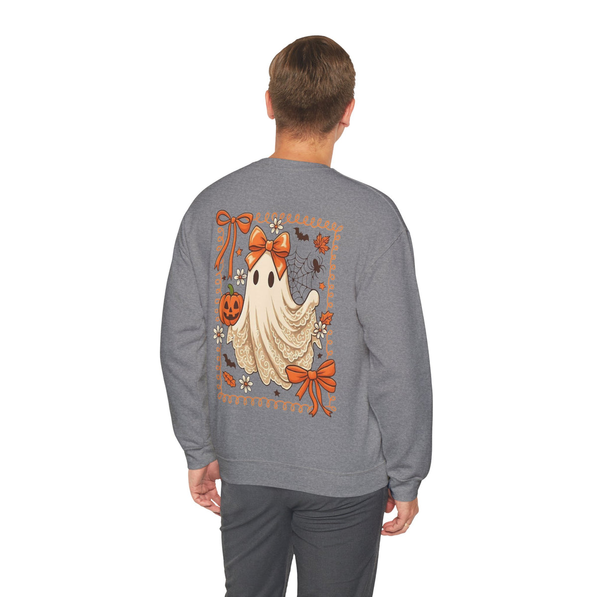 ORVIAN — Coquette Ghost & Bow Halloween Crewneck, Lace Ghost Pumpkin Unisex Sweatshirt