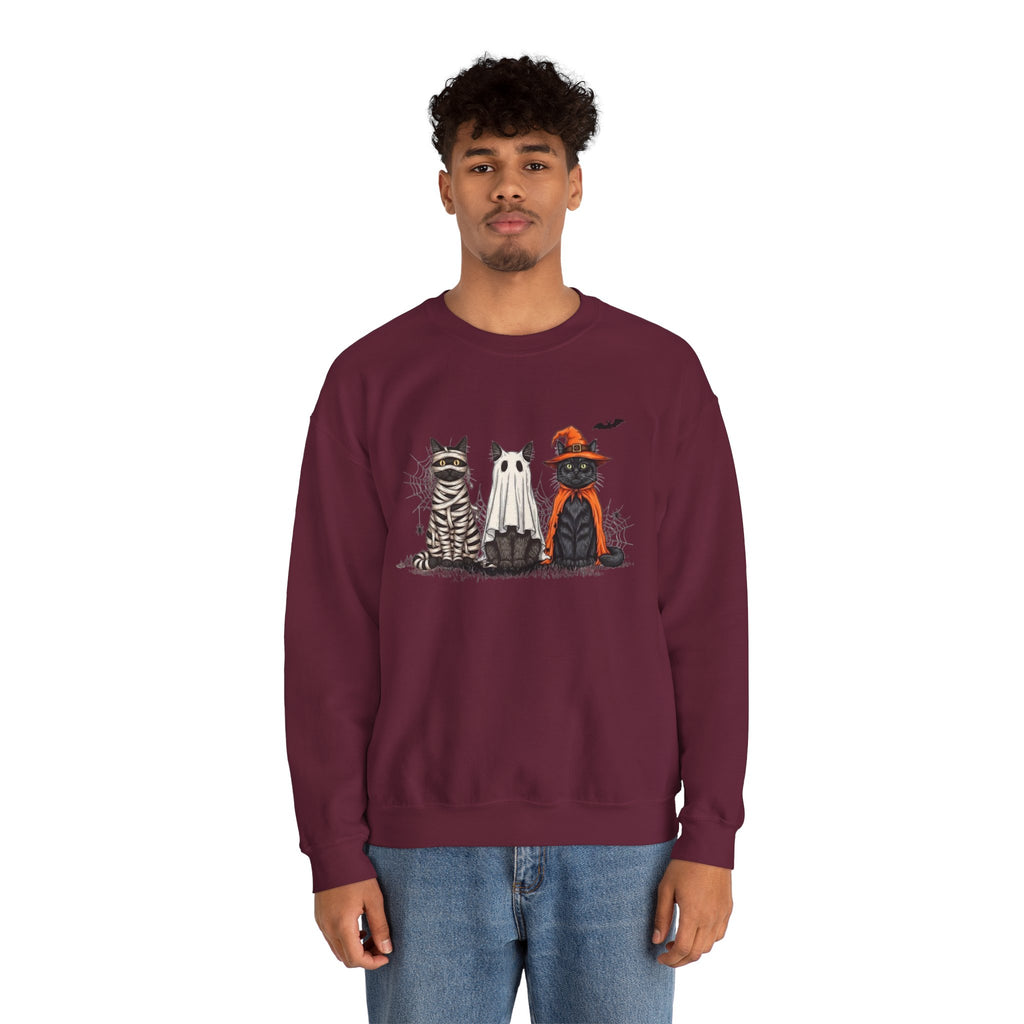 ORVIAN — Halloween Cats & Ghosts Crewneck, Spooky Cute Black Cat Unisex Sweatshirt
