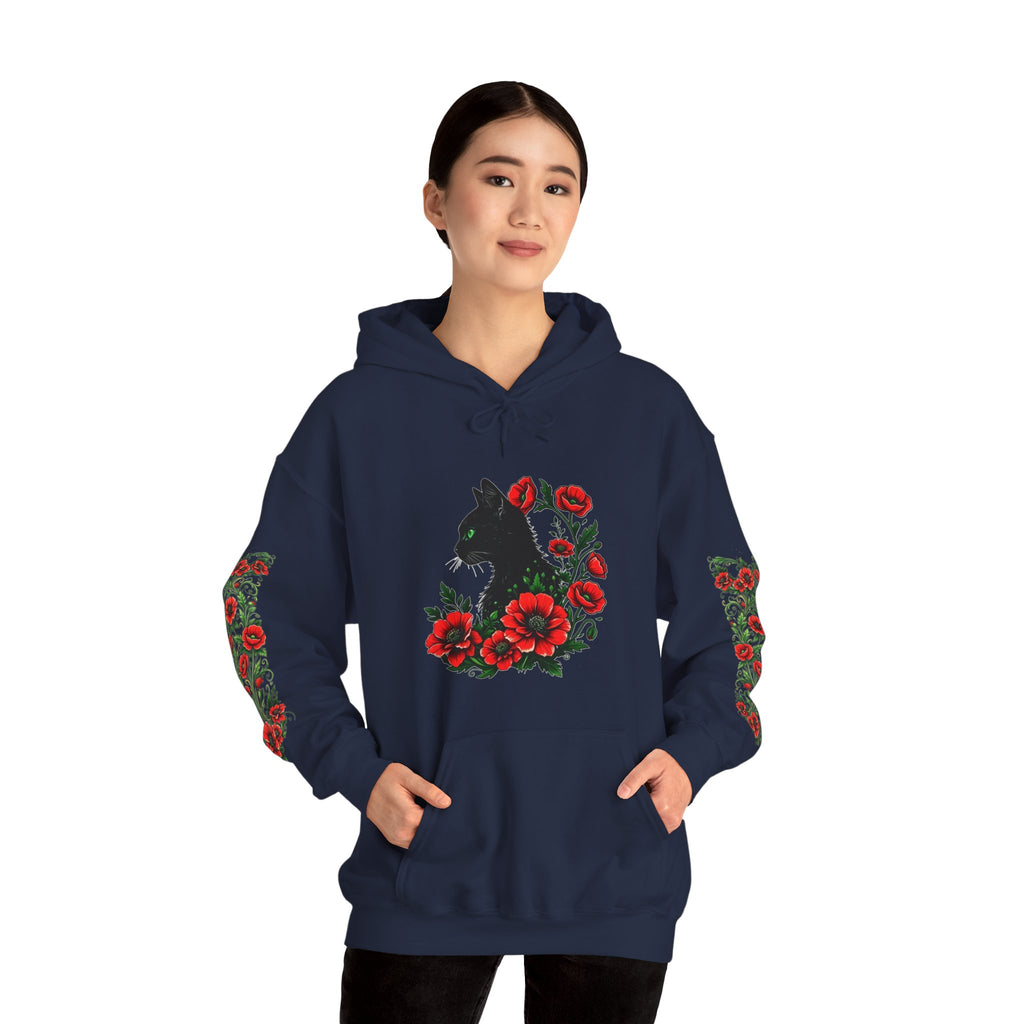 ORVIAN — Black Cat & Red Poppies Unisex Heavy Blend Hoodie