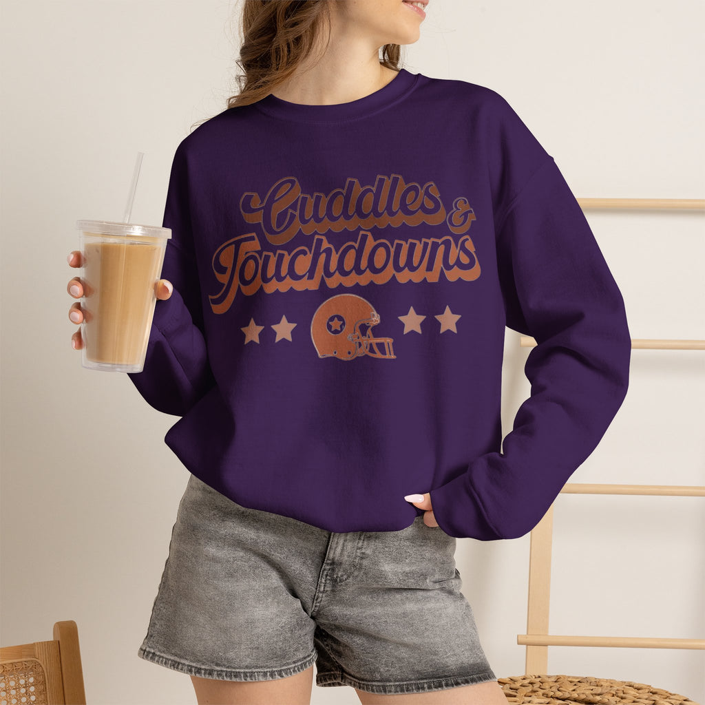 ORVIAN — Cuddles & Touchdowns Football Crewneck, Heart Football Game Day Unisex Heavy Blend
