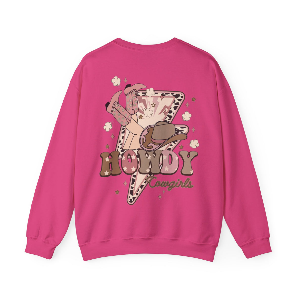 ORVIAN — Howdy Cowgirls Western Crewneck, Leopard Lightning Bolt & Cowgirl Boots Unisex Heavy Blend