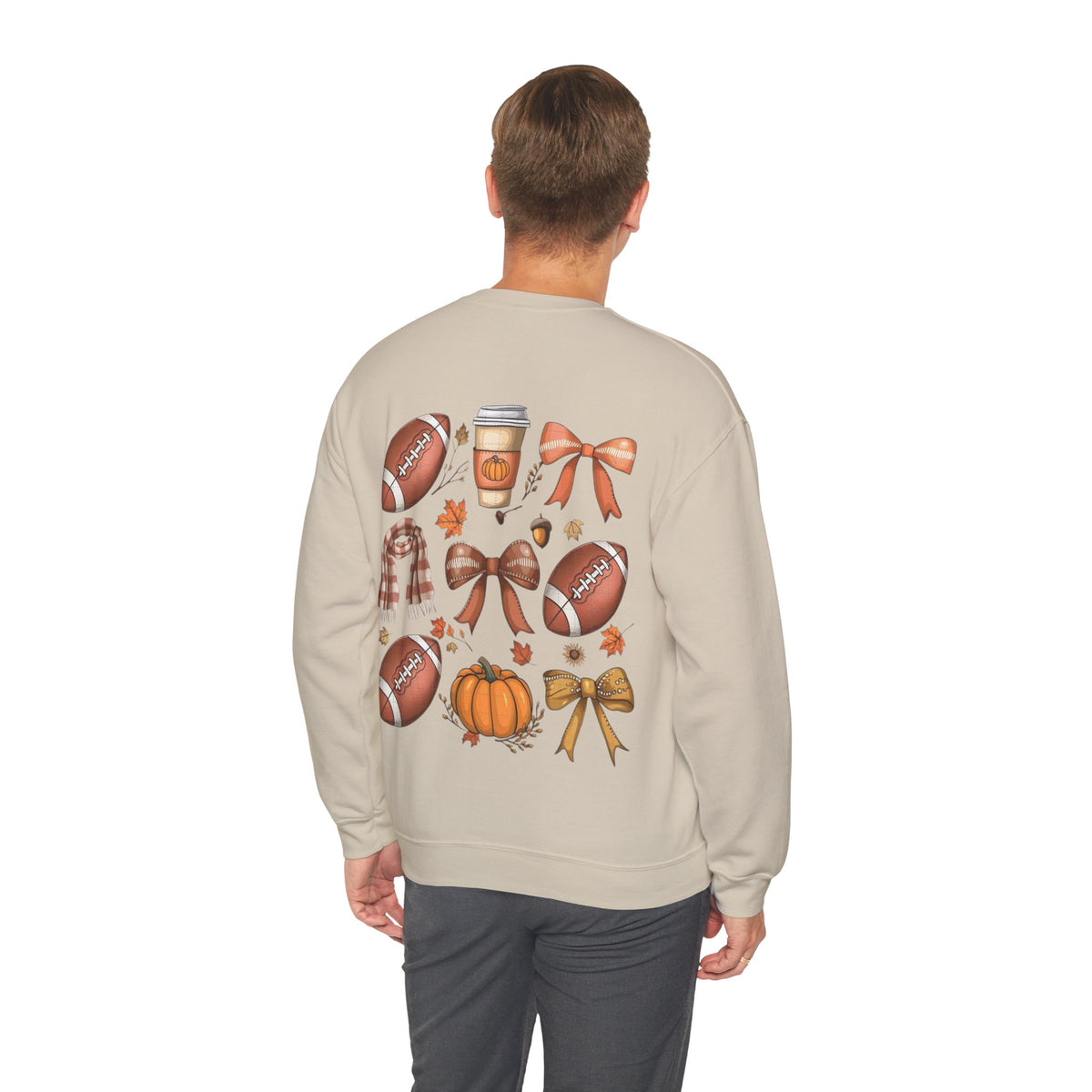 ORVIAN — Coquette Fall Bow & Football Crewneck, Pumpkin Spice Game Day Unisex Heavy Blend