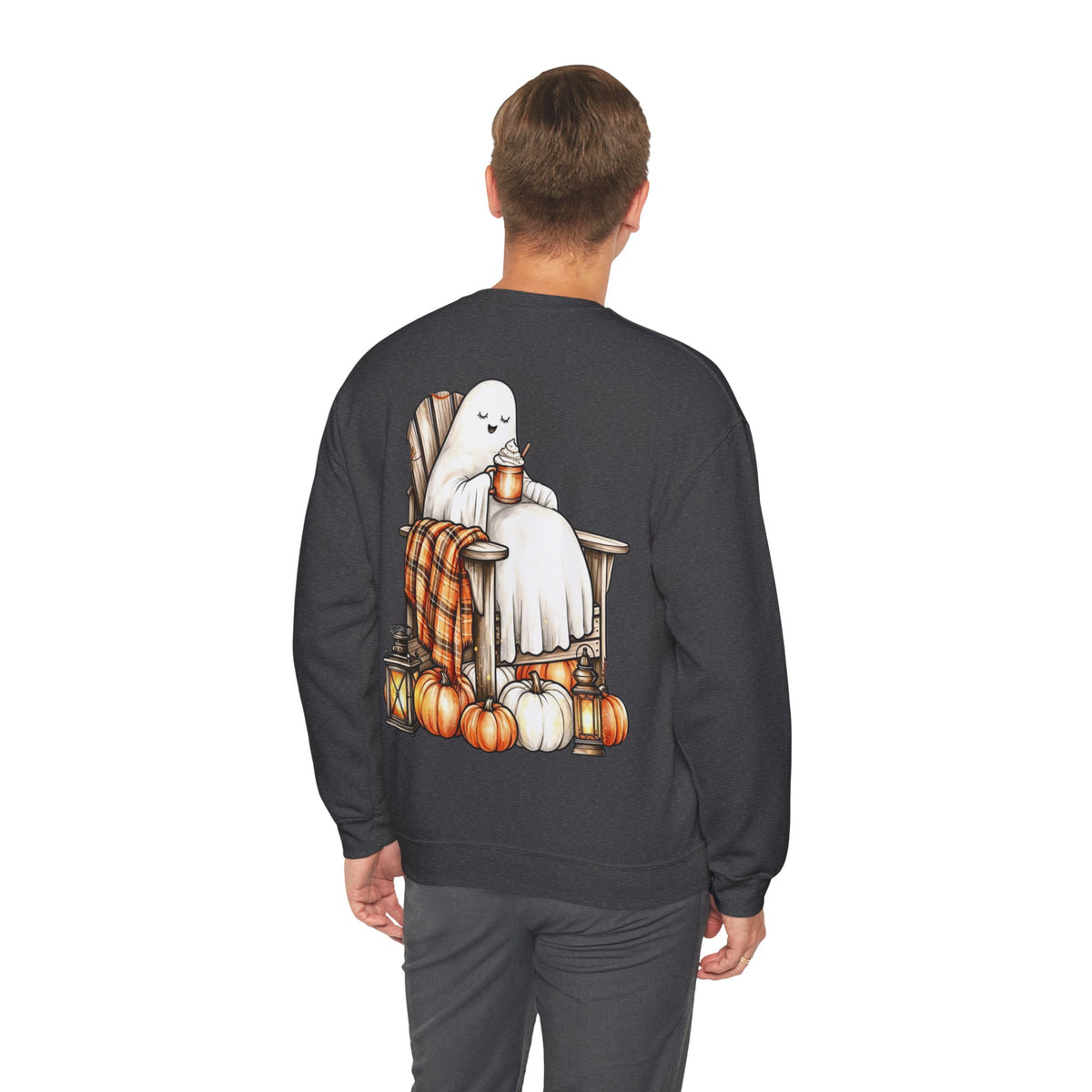ORVIAN — Ghostly Coffee Break Coquette Bow Crewneck, Cozy Pumpkin Spice Halloween Unisex