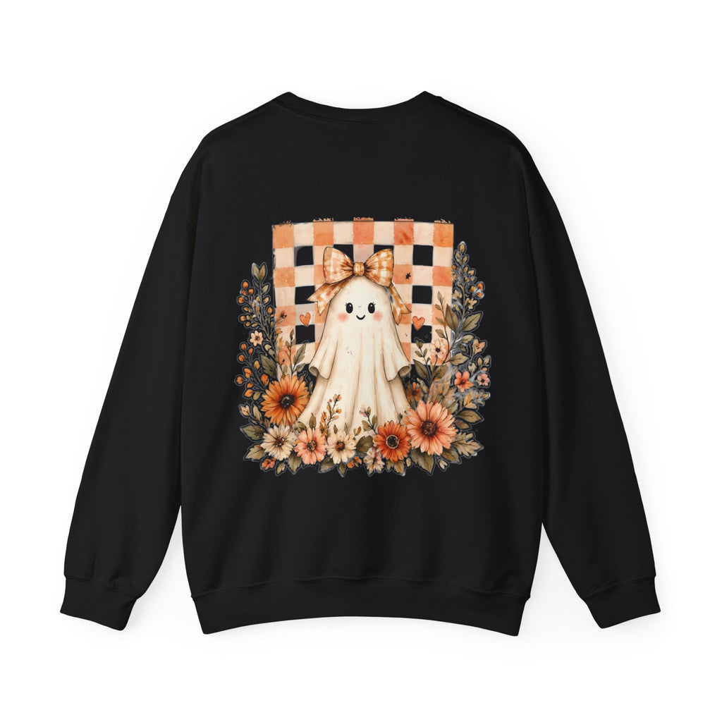 ORVIAN — Fall Kitten & Coquette Ghost Crewneck, Gingham Pumpkin Autumn Unisex Heavy Blend