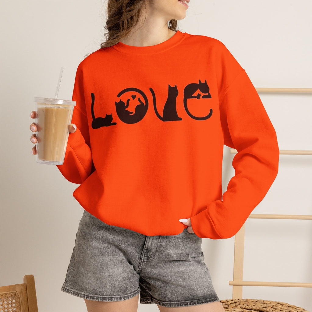 ORVIAN — LOVE Cat Silhouette & Heart-Shaped Cats Crewneck, Cat Lover Unisex Heavy Blend