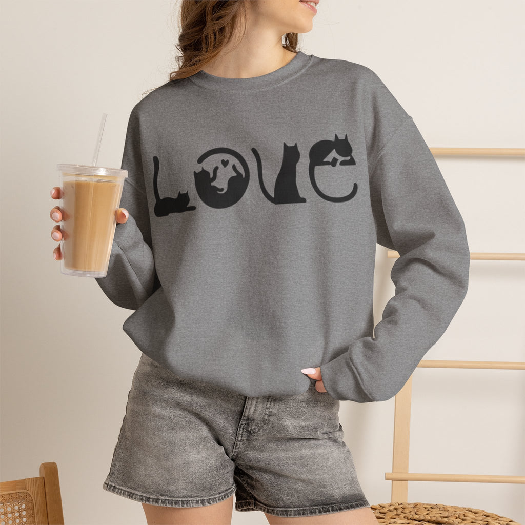 ORVIAN — LOVE Cat Silhouette & Heart-Shaped Cats Crewneck, Cat Lover Unisex Heavy Blend