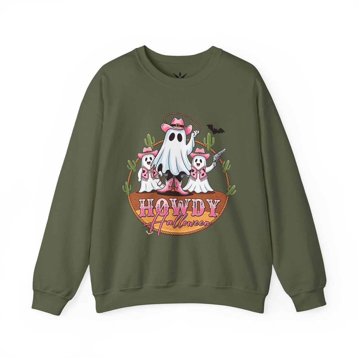 ORVIAN — Howdy Halloween Ghost Cowboy Crewneck, Pink Cowboo Western Unisex Heavy Blend