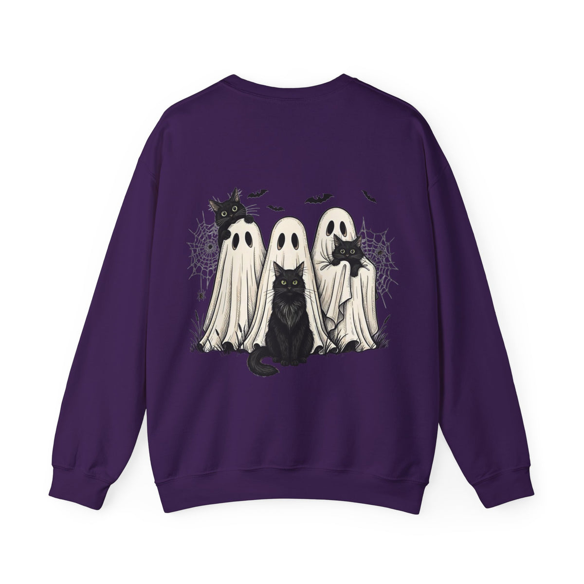 ORVIAN — Halloween Cats & Ghosts Crewneck, Spooky Cute Black Cat Unisex Sweatshirt