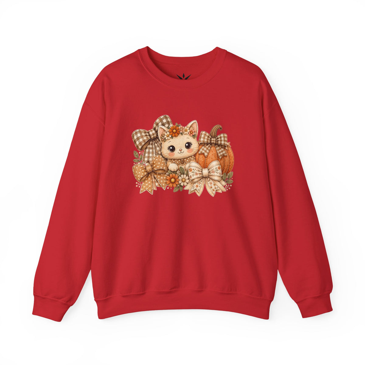 ORVIAN — Fall Kitten & Coquette Ghost Crewneck, Gingham Pumpkin Autumn Unisex Heavy Blend