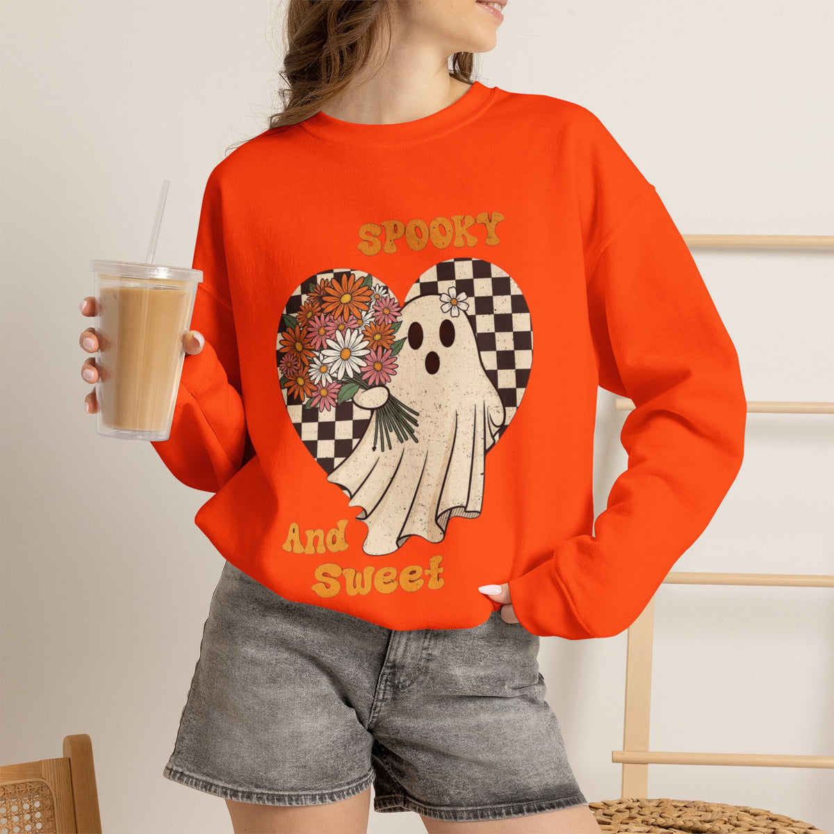 ORVIAN — Spooky & Sweet Ghost Crewneck, Coquette Bow Heart Halloween Unisex Sweatshirt