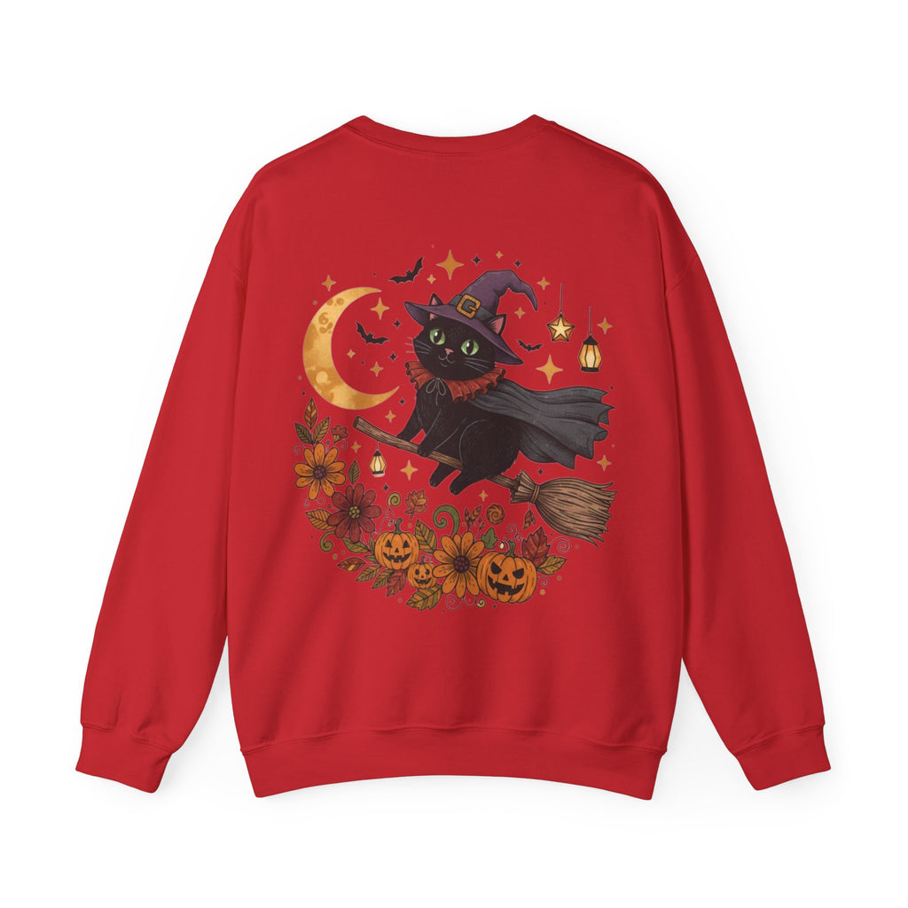 ORVIAN — Witch Cat Halloween Crewneck, Flying Black Cat & Pumpkin Patch Unisex Sweatshirt