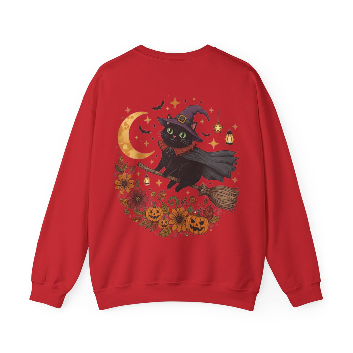 ORVIAN — Witch Cat Halloween Crewneck, Flying Black Cat & Pumpkin Patch Unisex Sweatshirt