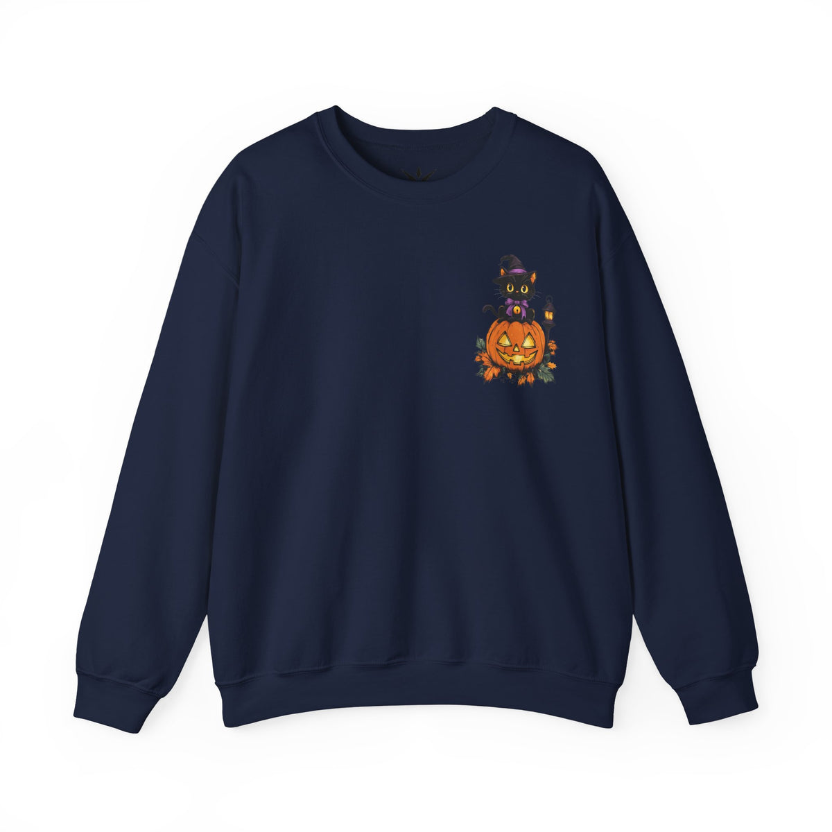 ORVIAN — Witch Cat Halloween Crewneck, Flying Black Cat & Pumpkin Patch Unisex Sweatshirt