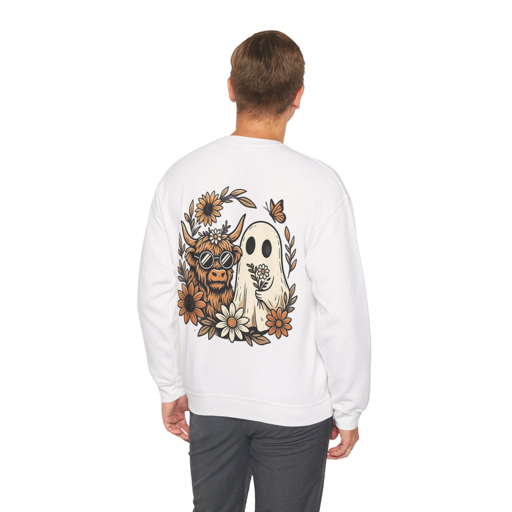 ORVIAN — Highland Cow & Cute Ghost Western Floral Crewneck, Spooky Unisex Sweatshirt