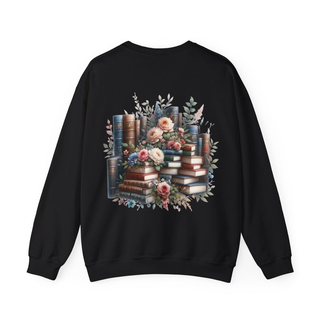 ORVIAN — Blue Watercolor Floral Book Crewneck, Open Book Wildflower Literary Unisex Heavy Blend