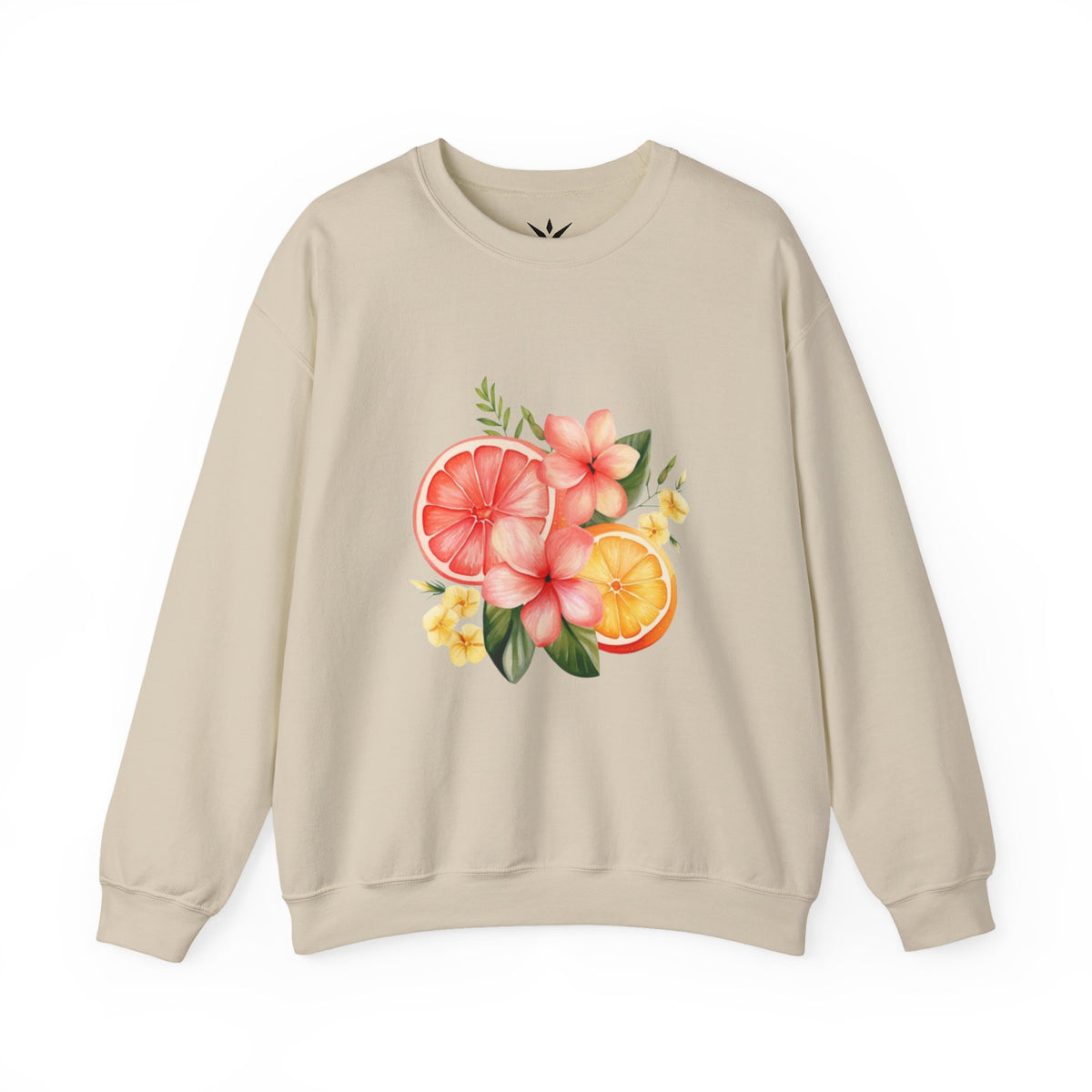 ORVIAN — Tropical Citrus & Pink Floral Crewneck, Grapefruit Orange Watercolor Unisex Heavy Blend