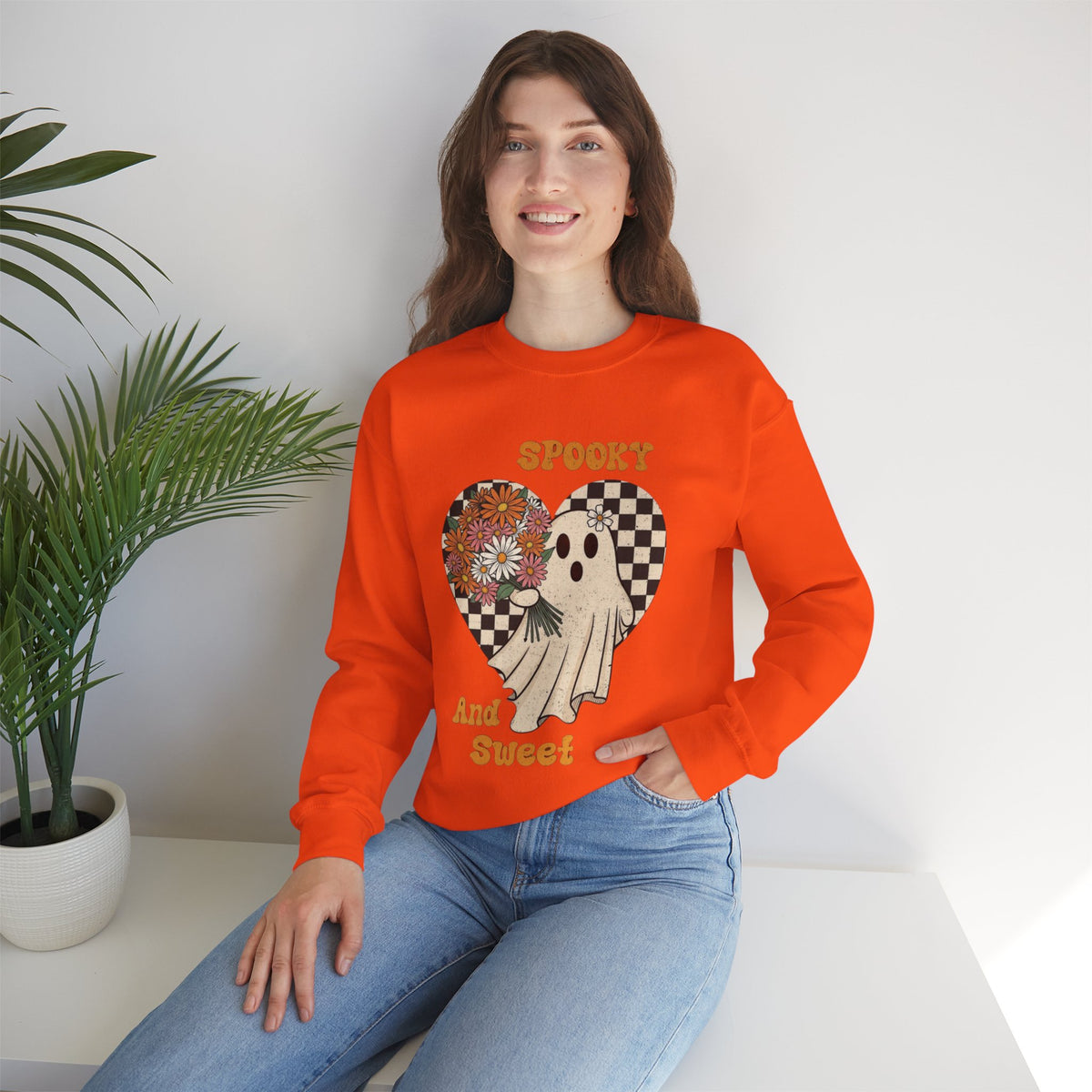 ORVIAN — Spooky & Sweet Ghost Crewneck, Coquette Bow Heart Halloween Unisex Sweatshirt