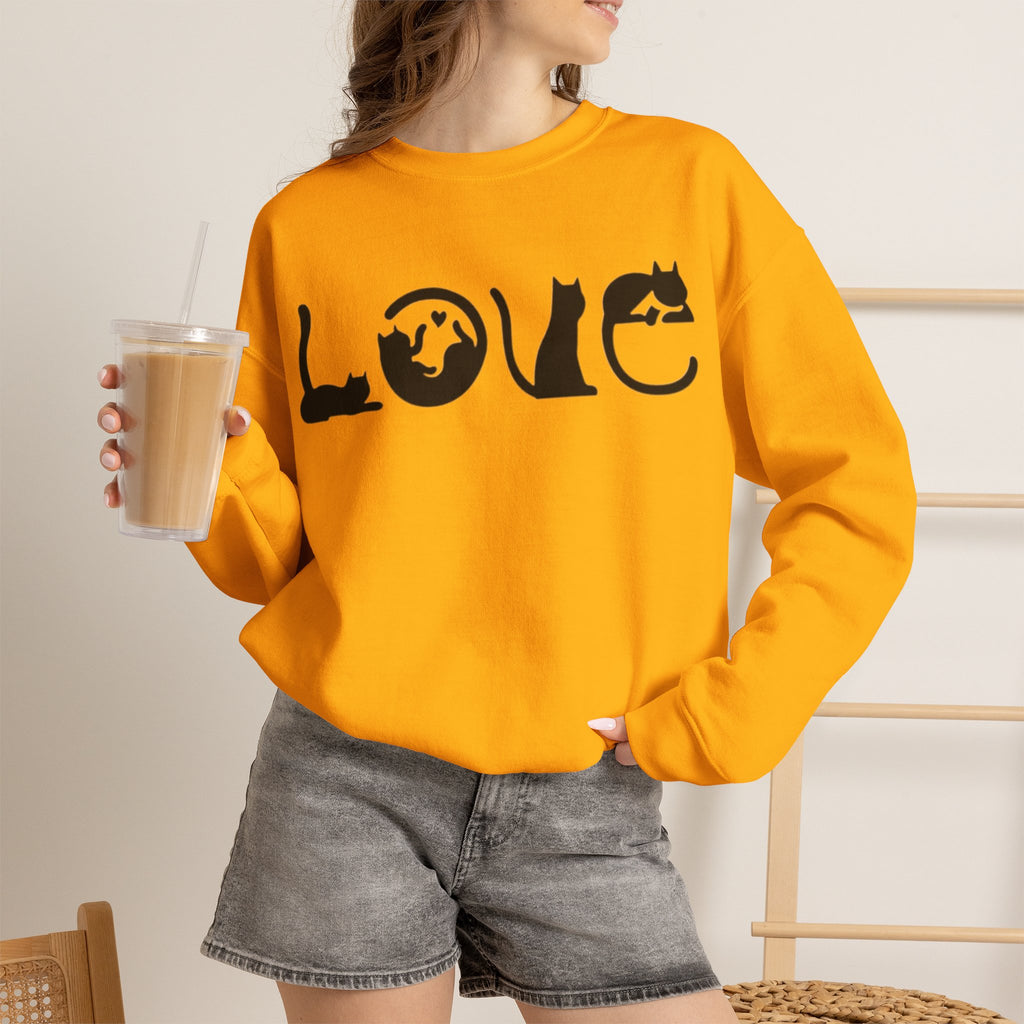 ORVIAN — LOVE Cat Silhouette & Heart-Shaped Cats Crewneck, Cat Lover Unisex Heavy Blend