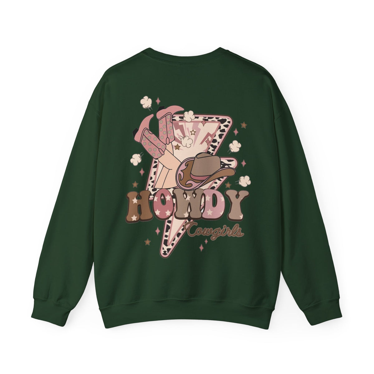 ORVIAN — Howdy Cowgirls Western Crewneck, Leopard Lightning Bolt & Cowgirl Boots Unisex Heavy Blend