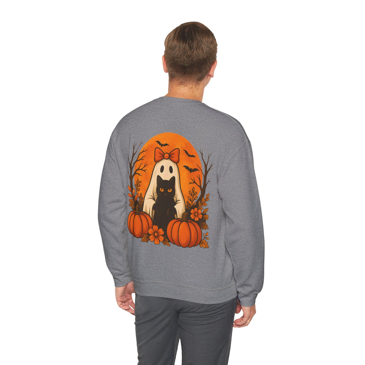 ORVIAN — Black Cat & Pumpkin Halloween Crewneck, Ghost & Coquette Bow Unisex Heavy Blend