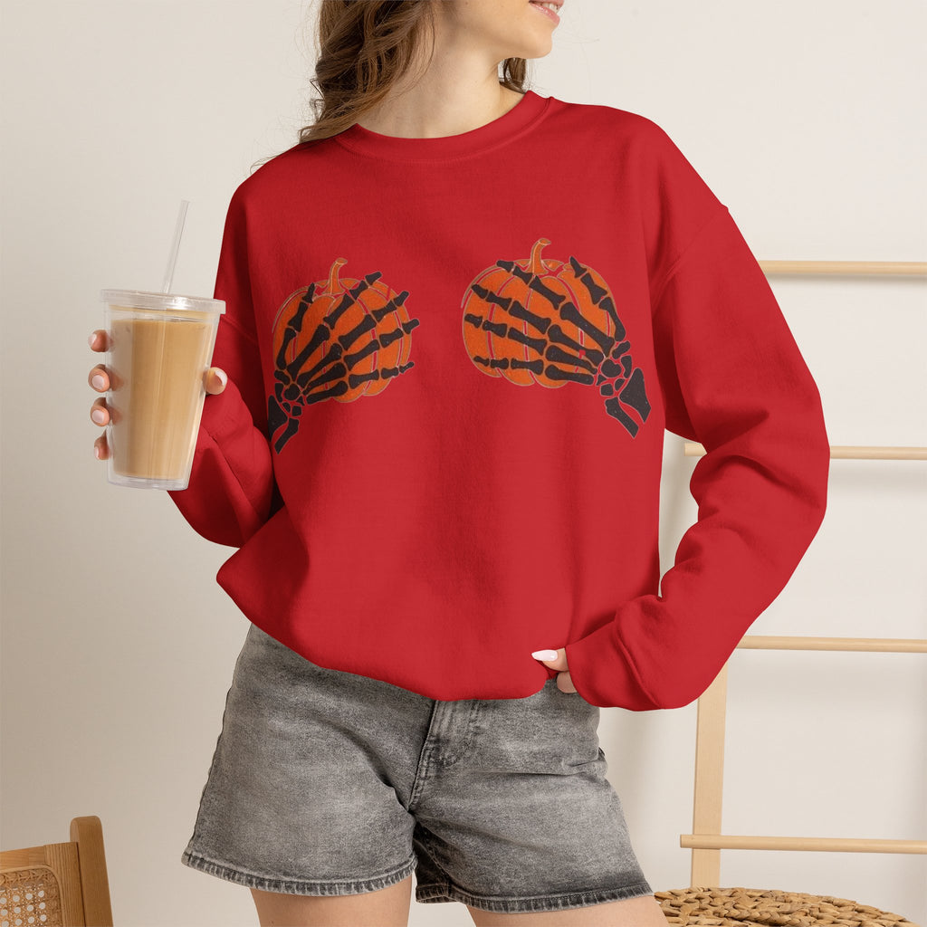 ORVIAN — Pumpkin Bra & Trick or Treat Halloween Crewneck, Skeleton Hands Unisex Heavy Blend