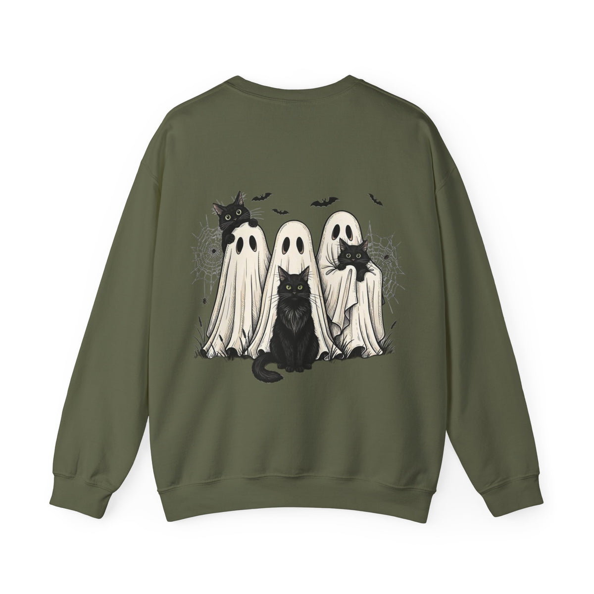 ORVIAN — Halloween Cats & Ghosts Crewneck, Spooky Cute Black Cat Unisex Sweatshirt