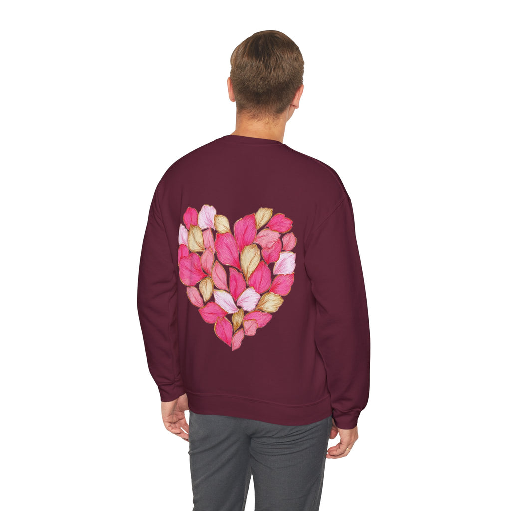 ORVIAN — Floral Rose Heart Crewneck, Romantic Pink Flower Valentine Sweatshirt, Unisex Heavy Blend