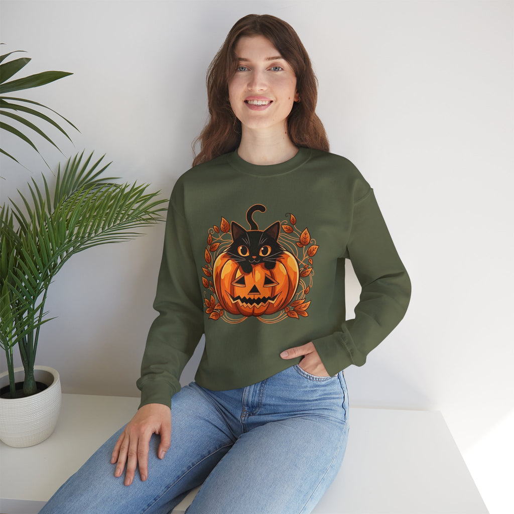 ORVIAN — Black Cat & Pumpkin Halloween Crewneck, Ghost & Coquette Bow Unisex Heavy Blend