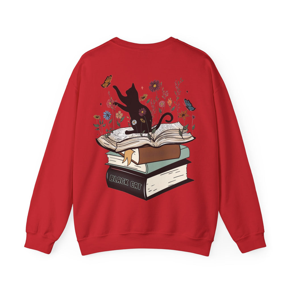 ORVIAN — Life Is Better With Flowers, Cats & Books Crewneck, Black Cat Book Stack Unisex