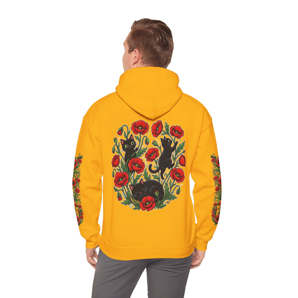 ORVIAN — Black Cat & Red Poppies Unisex Heavy Blend Hoodie