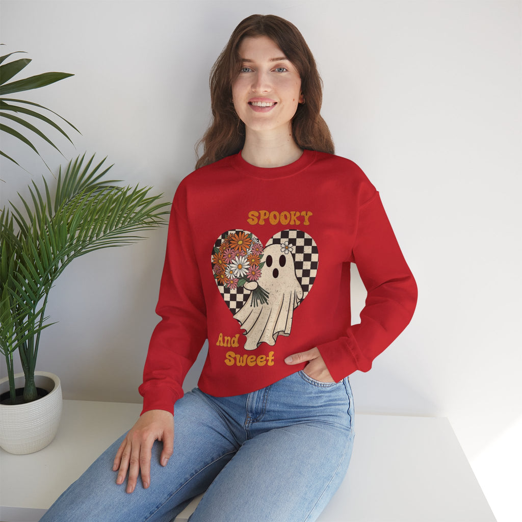 ORVIAN — Spooky & Sweet Ghost Crewneck, Coquette Bow Heart Halloween Unisex Sweatshirt