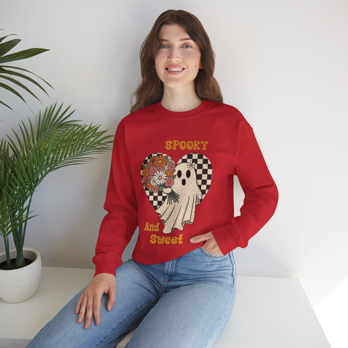 ORVIAN — Spooky & Sweet Ghost Crewneck, Coquette Bow Heart Halloween Unisex Sweatshirt