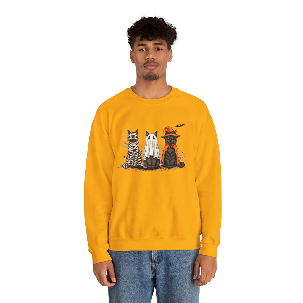 ORVIAN — Halloween Cats & Ghosts Crewneck, Spooky Cute Black Cat Unisex Sweatshirt