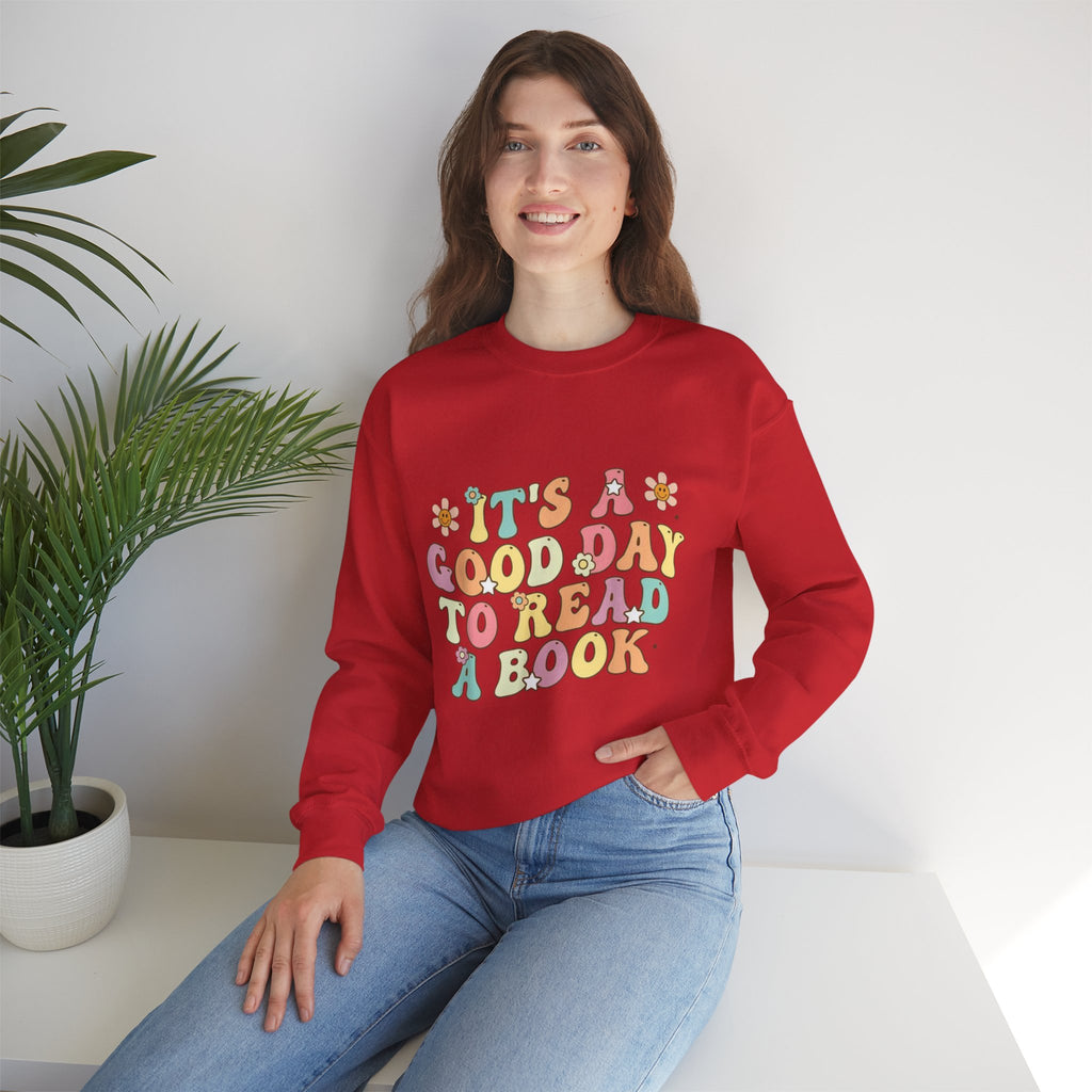 ORVIAN — Good Day to Read a Book Crewneck, Retro Floral Book Lover Sweatshirt Unisex Heavy Blend