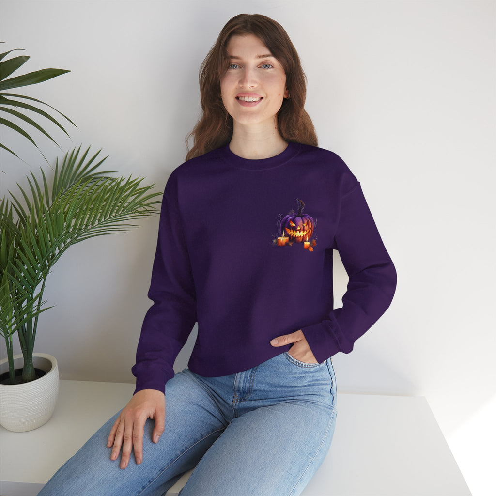 ORVIAN — Watercolor Haunted Castle Halloween Crewneck, Purple Jack-o'-Lantern Unisex Heavy Blend