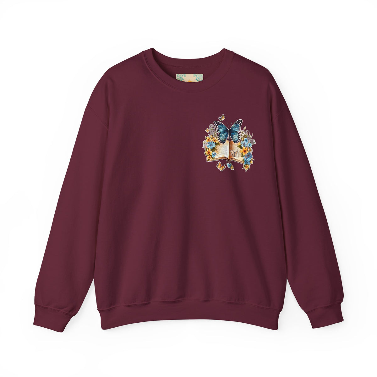 ORVIAN — Watercolor Floral Book & Butterfly Crewneck, Literary Nature Unisex Heavy Blend
