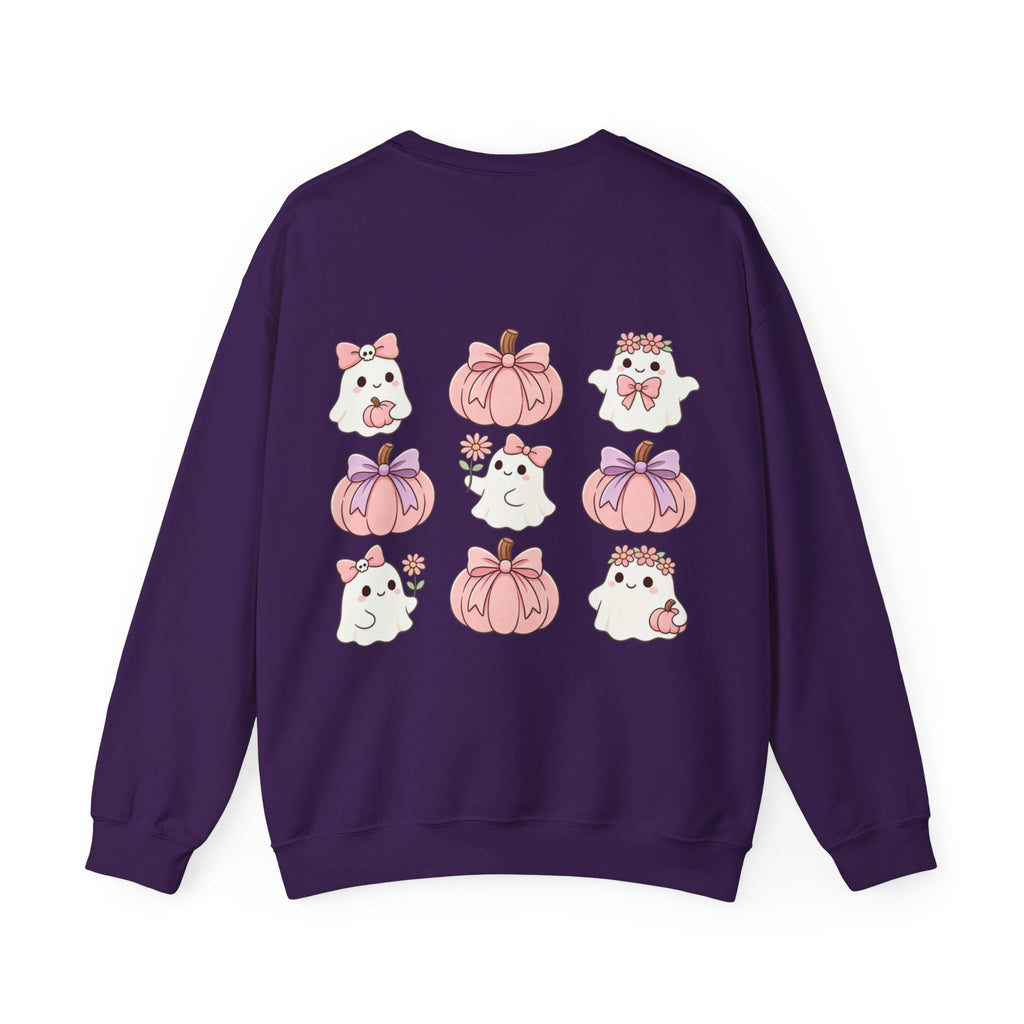 ORVIAN — Pink Halloween Coquette Ghost Crewneck, Bow & Pumpkin Unisex Heavy Blend