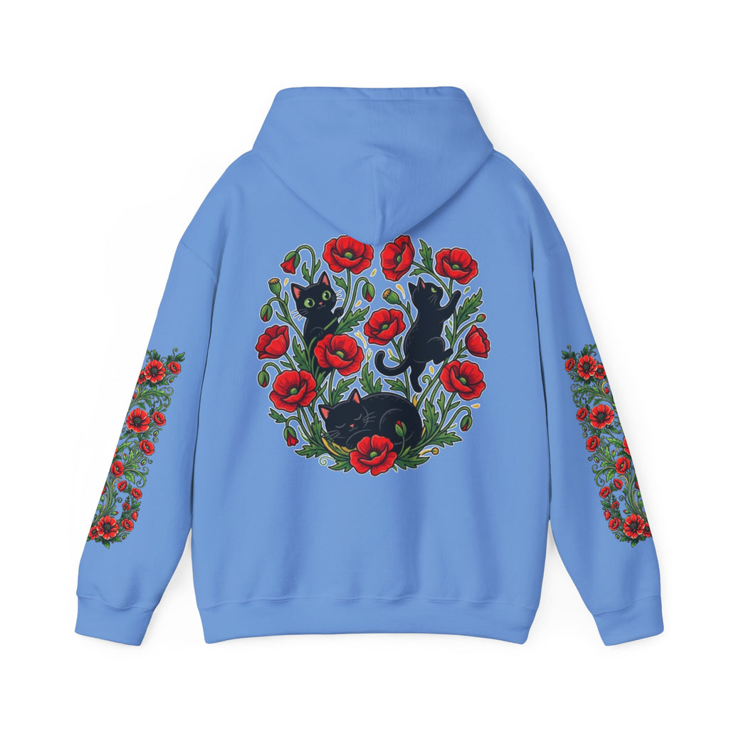 ORVIAN — Black Cat & Red Poppies Unisex Heavy Blend Hoodie
