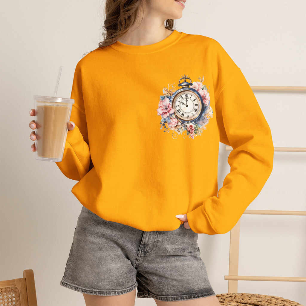 ORVIAN — Blue Watercolor Floral Book Crewneck, Open Book Wildflower Literary Unisex Heavy Blend
