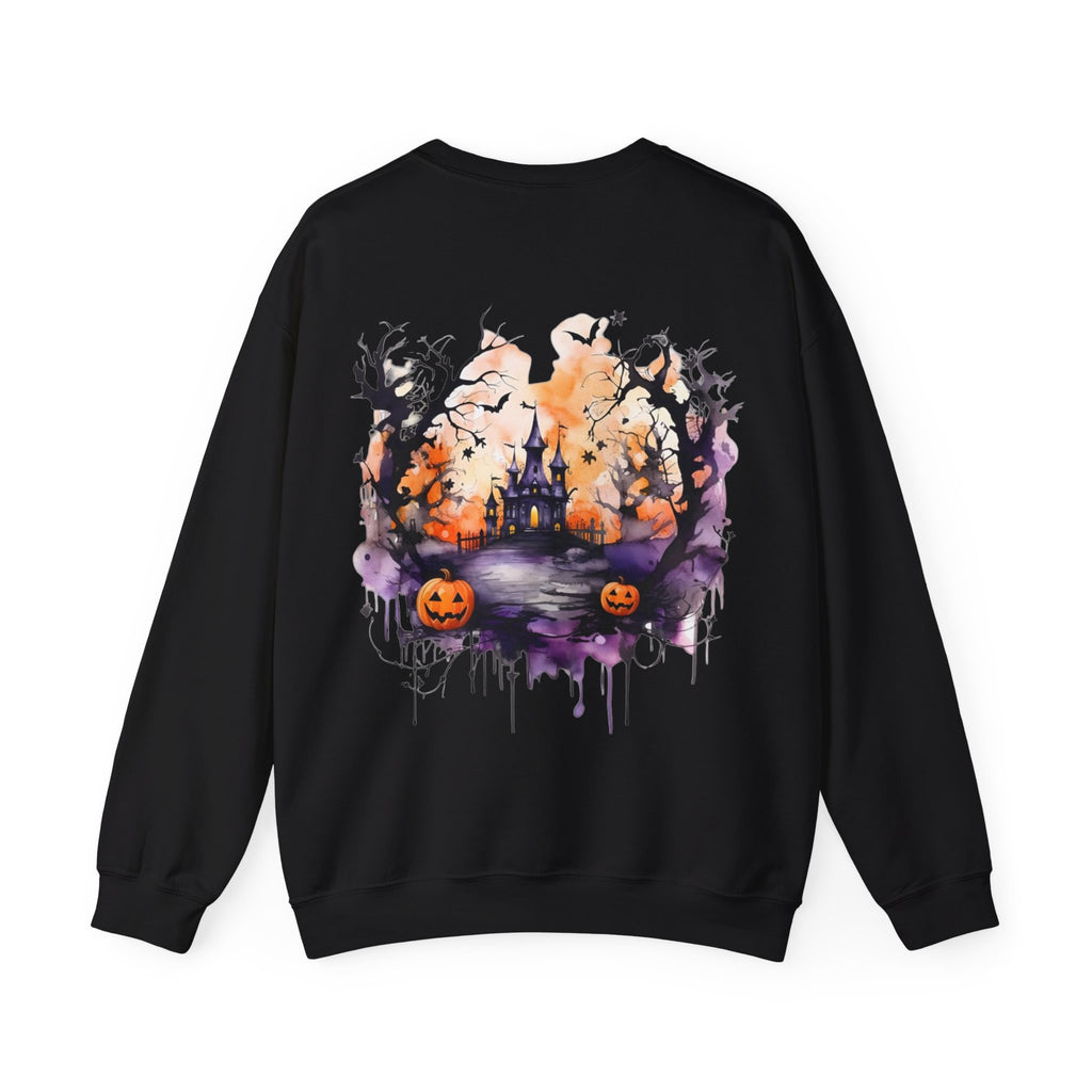 ORVIAN — Watercolor Haunted Castle Halloween Crewneck, Purple Jack-o'-Lantern Unisex Heavy Blend